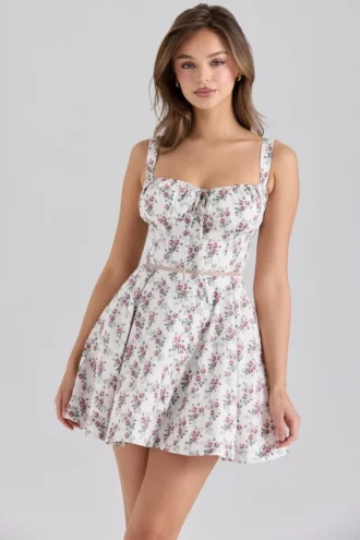 Vestido de algodón elástico con estampado de rosas de Calia Cream