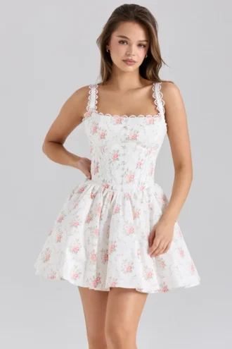 Vestido de algodón elástico con estampado de rosas Sade