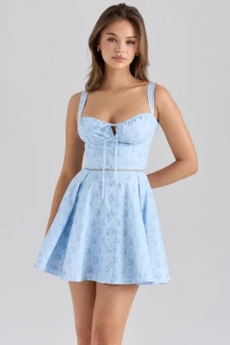 Vestido de algodón elástico con estampado floral azul «Calia»