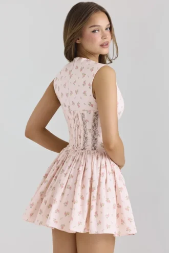 Vestido de algodón elástico con estampado floral en rosa Carmel