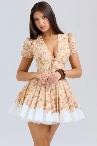 Vestido de algodón plisado con estampado Honeyflower de Imani