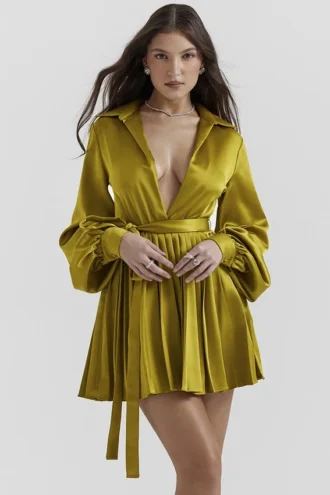 Vestido de camisa plisado Allegra Chartreuse
