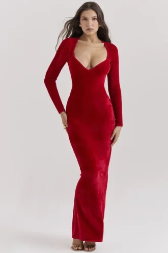 Vestido de chenilla con escote corazón Aria Scarlet