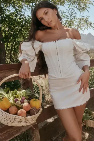 Vestido de corsé blanco con mangas abullonadas «Matilda»