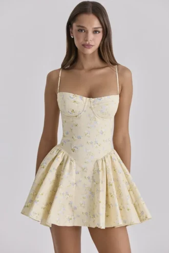 Vestido de corsé de algodón con estampado floral Samaria Lemon