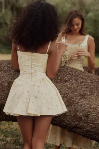 Vestido de corsé de algodón con estampado floral Samaria Lemon