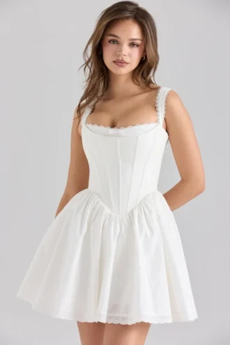Vestido de corsé de algodón elástico blanco «Ami»