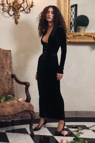 Vestido de corsé de terciopelo negro «Arabella»
