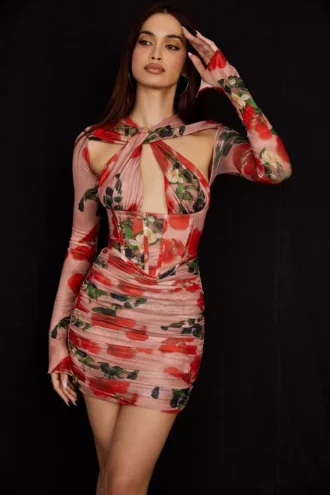 Vestido de corsés con estampado de rosas «Adanna»