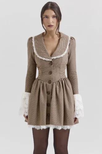 Vestido de cuadros Puppytooth en marrón Sable