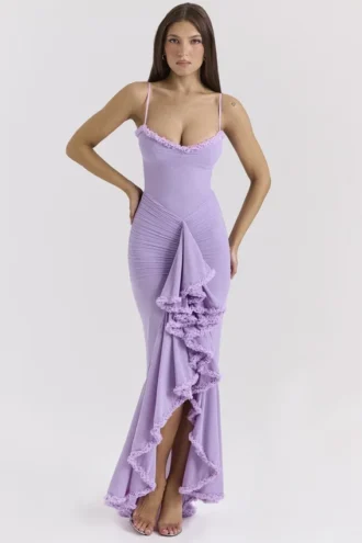 Vestido de Fiesta Gabbi Orchid con volantes en la parte delantera
