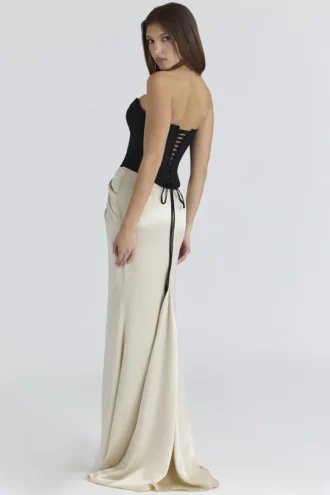 Vestido de Fiesta largo con corsé «Sorcha» en negro y champán