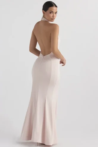 Vestido de Fiesta largo con cuello halter Juliette en color Blush
