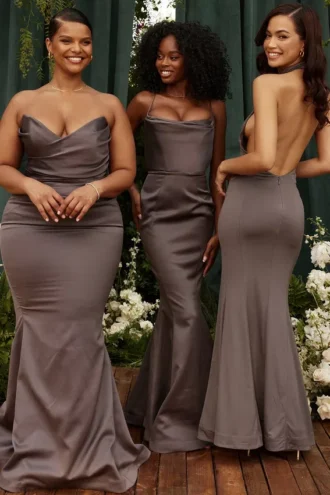Vestido de Fiesta largo de satén con cola de pez «Violette Shadow»