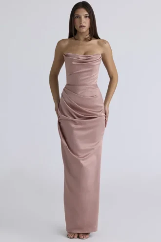 Vestido de Fiesta sin tirantes de satén color rosa pálido «Adrienne»