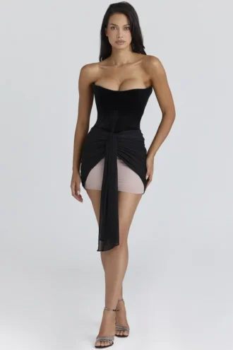 Vestido de gasa Clara en negro y rosa palo – Edición limitada
