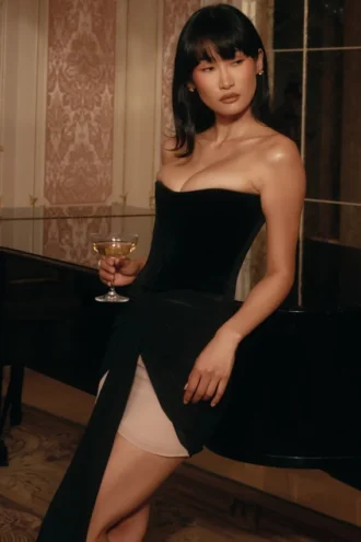 Vestido de gasa Clara en negro y rosa palo – Edición limitada