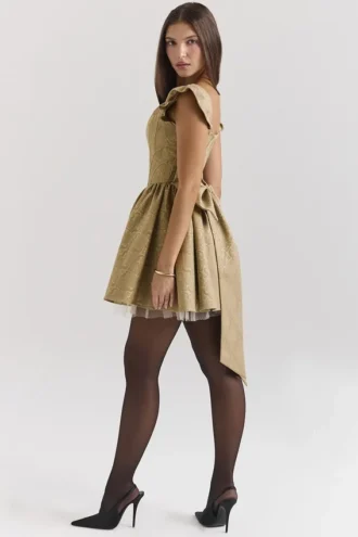 Vestido de jacquard dorado «Saasha»