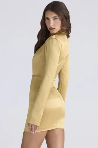 Vestido de satén de manga larga Amala Gold