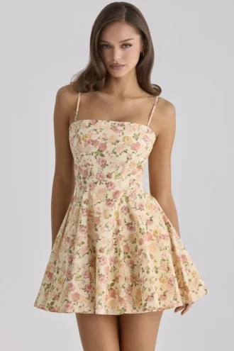 Vestido de Verano acampanado de algodón con estampado de rosas de Dolly Warm
