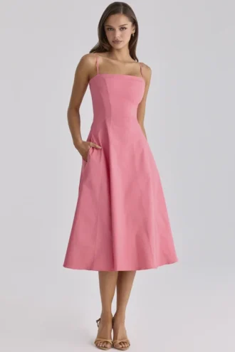 Vestido de Verano acampanado de algodón «Dolly» en color frambuesa
