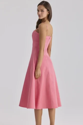 Vestido de Verano acampanado de algodón «Dolly» en color frambuesa