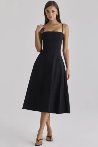 Vestido de Verano acampanado de algodón negro «Dolly»