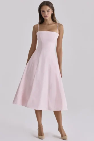Vestido de Verano acampanado de algodón satinado rosa Dolly