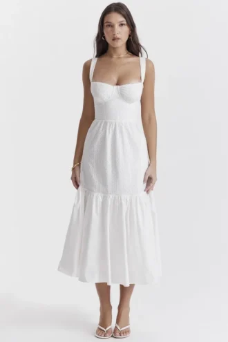 Vestido de Verano blanco con bordado inglés «Elia»