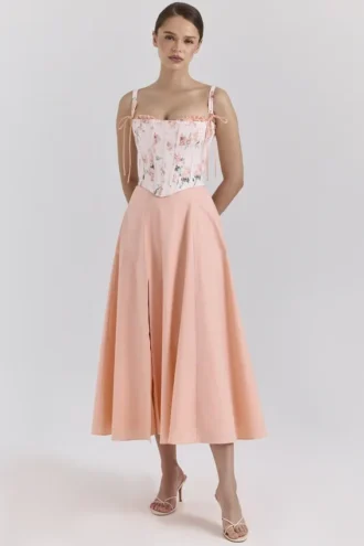Vestido de verano con corsé desmontable de algodón color melocotón de Clarabelle