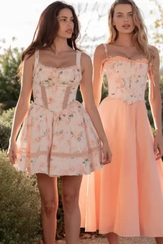 Vestido de verano con corsé desmontable de algodón color melocotón de Clarabelle