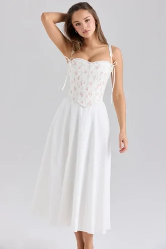 Vestido de Verano con estampado de rosas Clarabelle y corsés desmontables de algodón