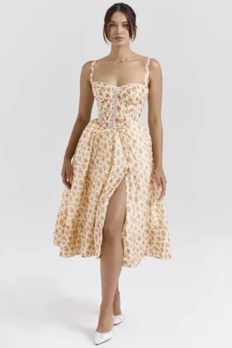 Vestido de Verano con estampado de rosas y corsés «Kelly Royal»