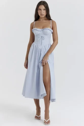 Vestido de Verano de algodón azul claro con bordado inglés «Jaime»