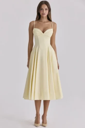 Vestido de Verano de algodón con corte princesa Dahlia Lemon