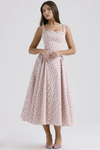Vestido de Verano de algodón con estampado de capullos de rosa «Dorothy»