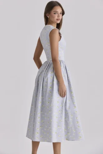 Vestido de Verano de algodón con estampado de flores silvestres Emmy Blue