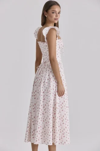 Vestido de Verano de algodón con estampado de rosas blancas de Livia