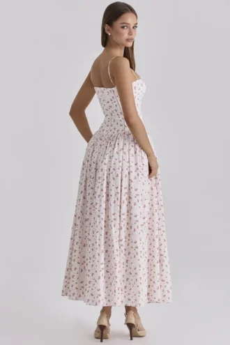 Vestido de Verano de algodón con estampado de rosas blancas «Ysabella»