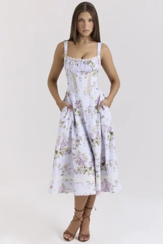 Vestido de Verano de algodón con estampado floral lila de Kim