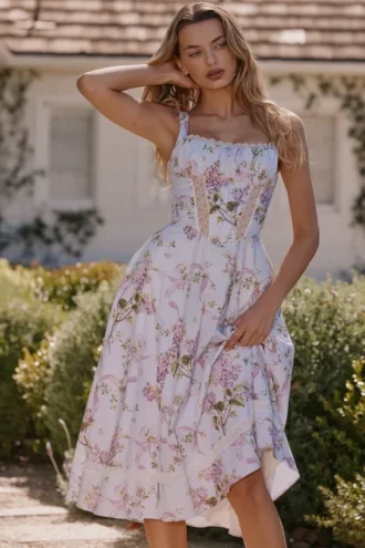 Vestido de Verano de algodón con estampado floral lila de Kim