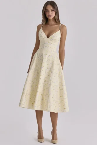 Vestido de Verano de algodón con tirantes y estampado floral Millie Lemon
