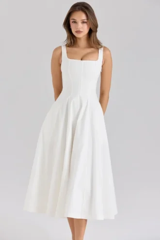 Vestido de Verano de algodón elástico blanco «Mariabella»