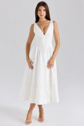 Vestido de Verano de algodón elástico blanco «Samia»