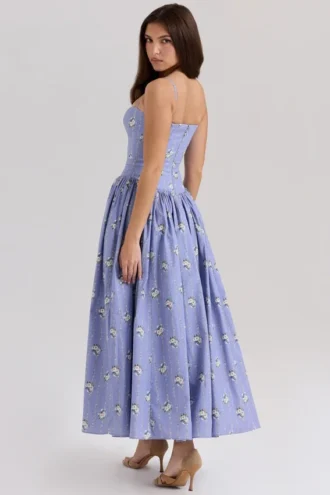 Vestido de Verano de algodón elástico con estampado de margaritas azules «Ysabella»