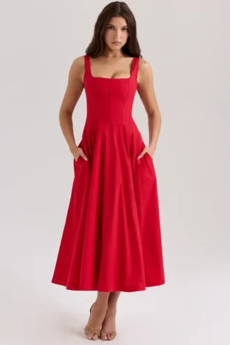 Vestido de Verano de algodón elástico rojo Mariabella
