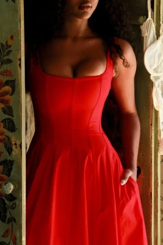 Vestido de Verano de algodón elástico rojo Mariabella