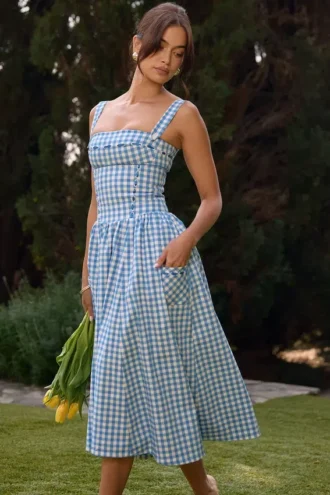 Vestido de Verano de cuadros vichy azul regata Vivien
