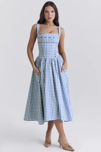Vestido de Verano de cuadros vichy azul regata Vivien