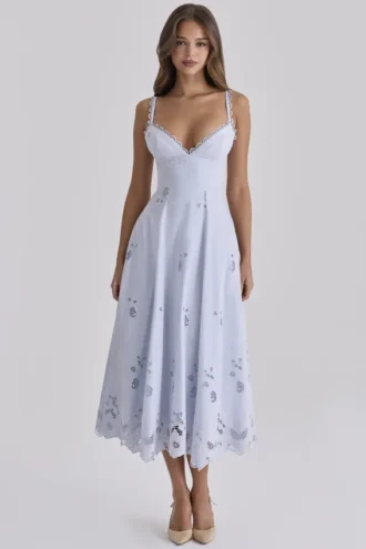 Vestido de Verano de encaje Tatiana Bluebell + algodón con bordado inglés